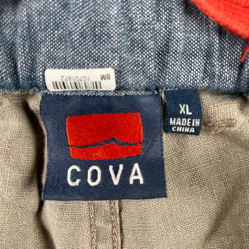 Cova Pants Mens XL Tan Linen Blend H15007 Casual Straight Leg Elastic Waist